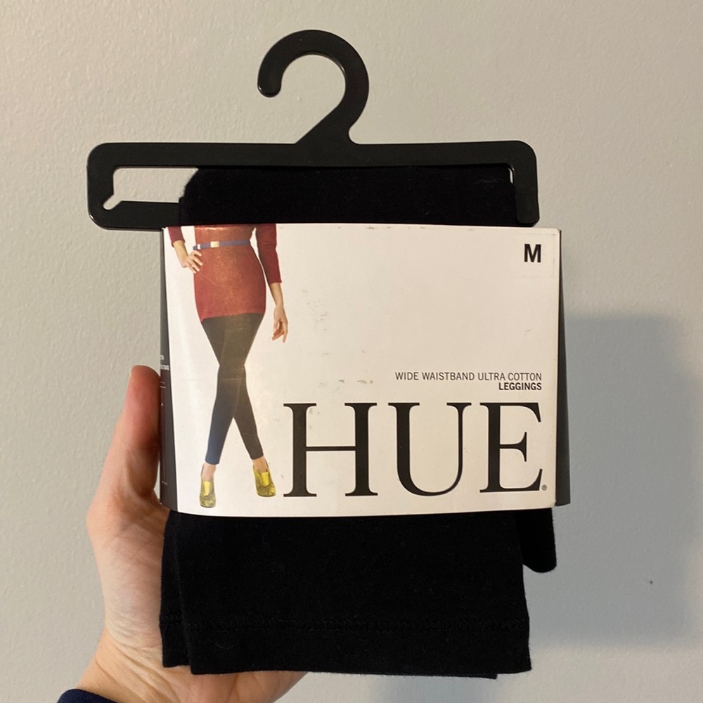 HUE wide waistband ultra cotton black leggings size M
